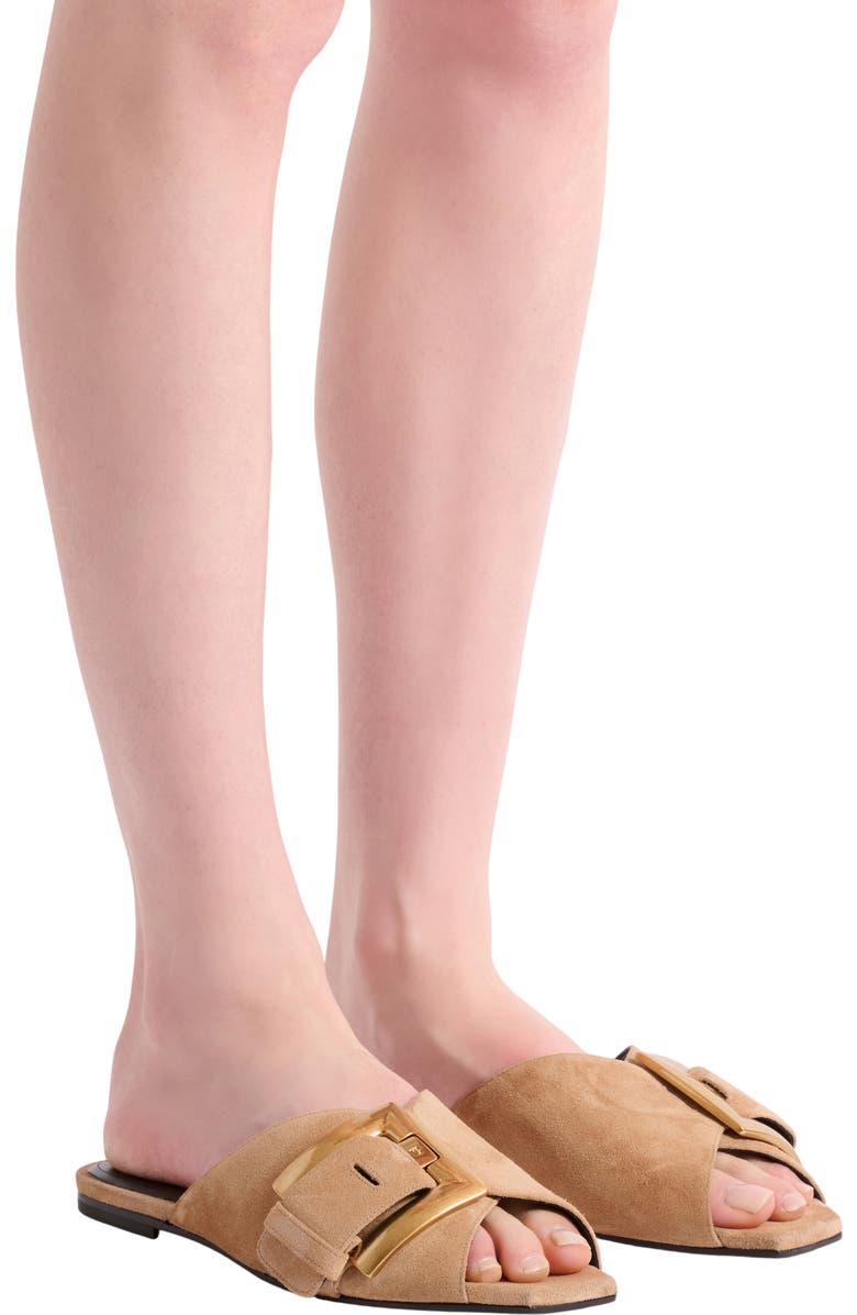 Balmain Flat suede leather Anthem mules, Alternate, color, Beige