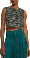 Misook Metallic Fringe Crop Tweed Tank