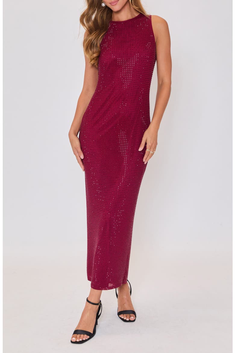 Rhinestone Detail Mesh Dress, Main, color, BURGUNDY