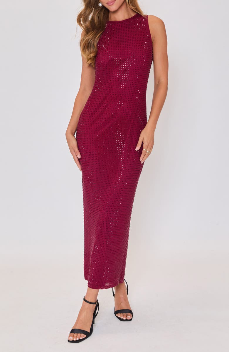 VICI Collection Rhinestone Detail Mesh Dress, Main, color, Burgundy