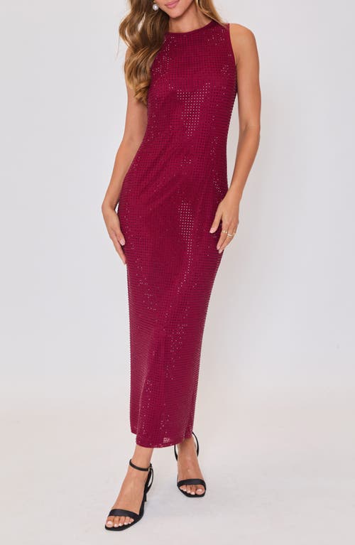 Vici Collection Rhinestone Detail Mesh Dress In Burgundy