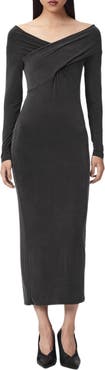 AllSaints Delta Off the Shoulder Long Sleeve Maxi Dress