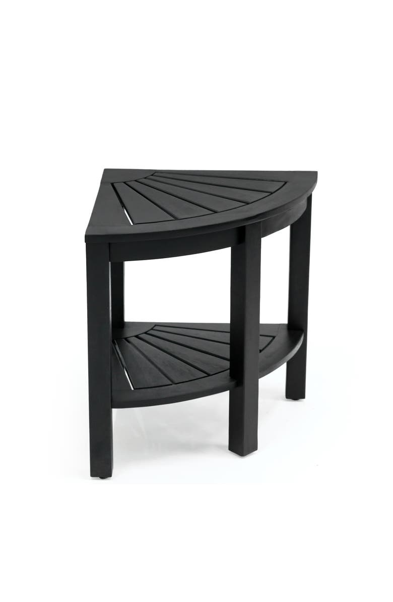 JONATHAN Y Maris 18" Classic Coastal Solid Acacia Wood Indoor/Outdoor Corner Shower Bench with Shelf, Main, color, Black