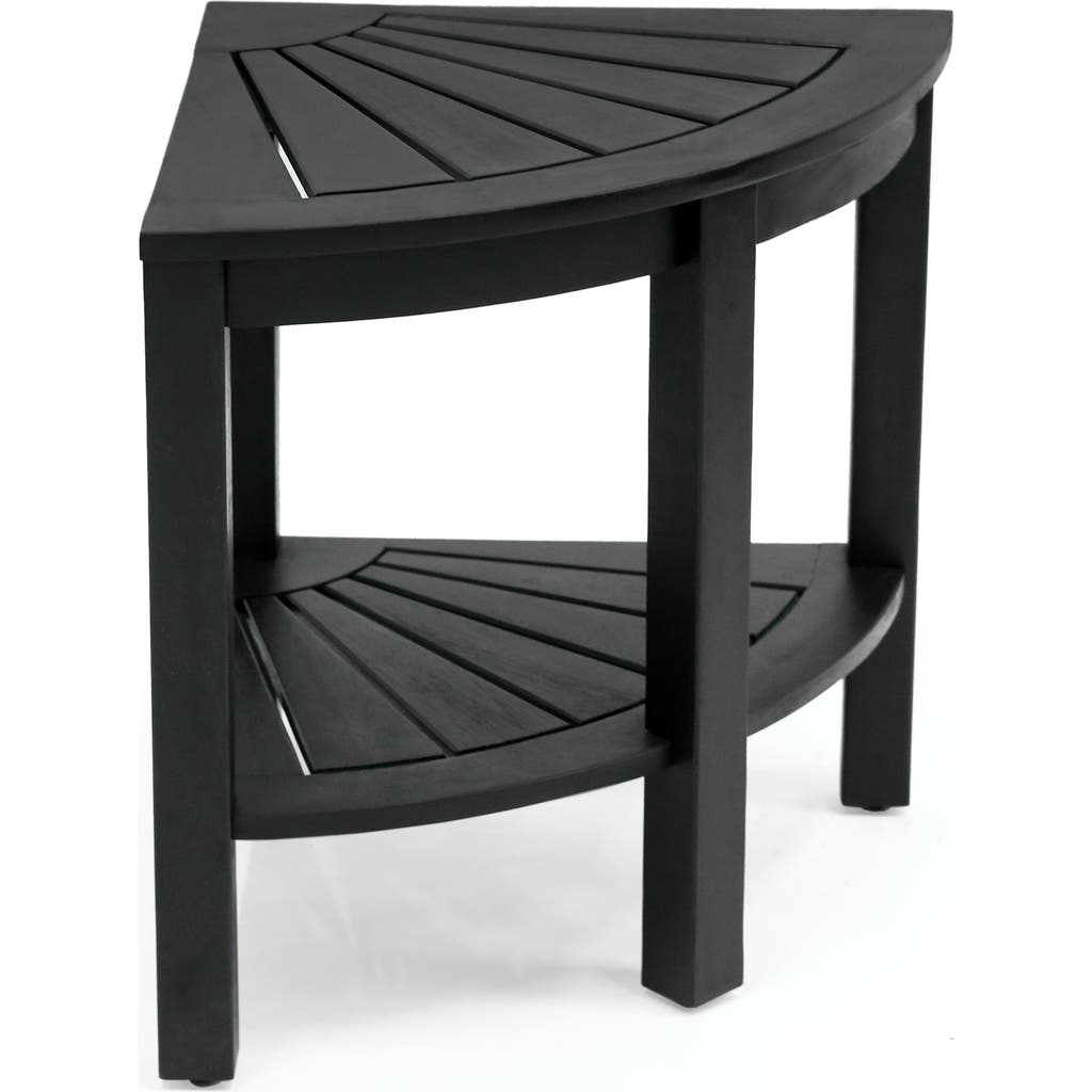 Jonathan Y Maris 18" Classic Coastal Solid Acacia Wood Indoor/outdoor Corner Shower Bench With Shelf In Black