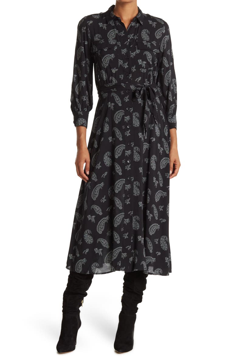 PHILOSOPHY CASHMERE PHILOSOPHY APPAREL Paisley Long Sleeve Maxi Shirt Dress, Main, color, 