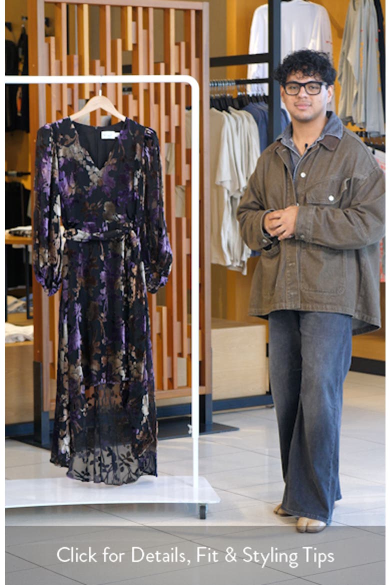 Floral Burnout Velvet Puff Sleeve Midi Dress video
