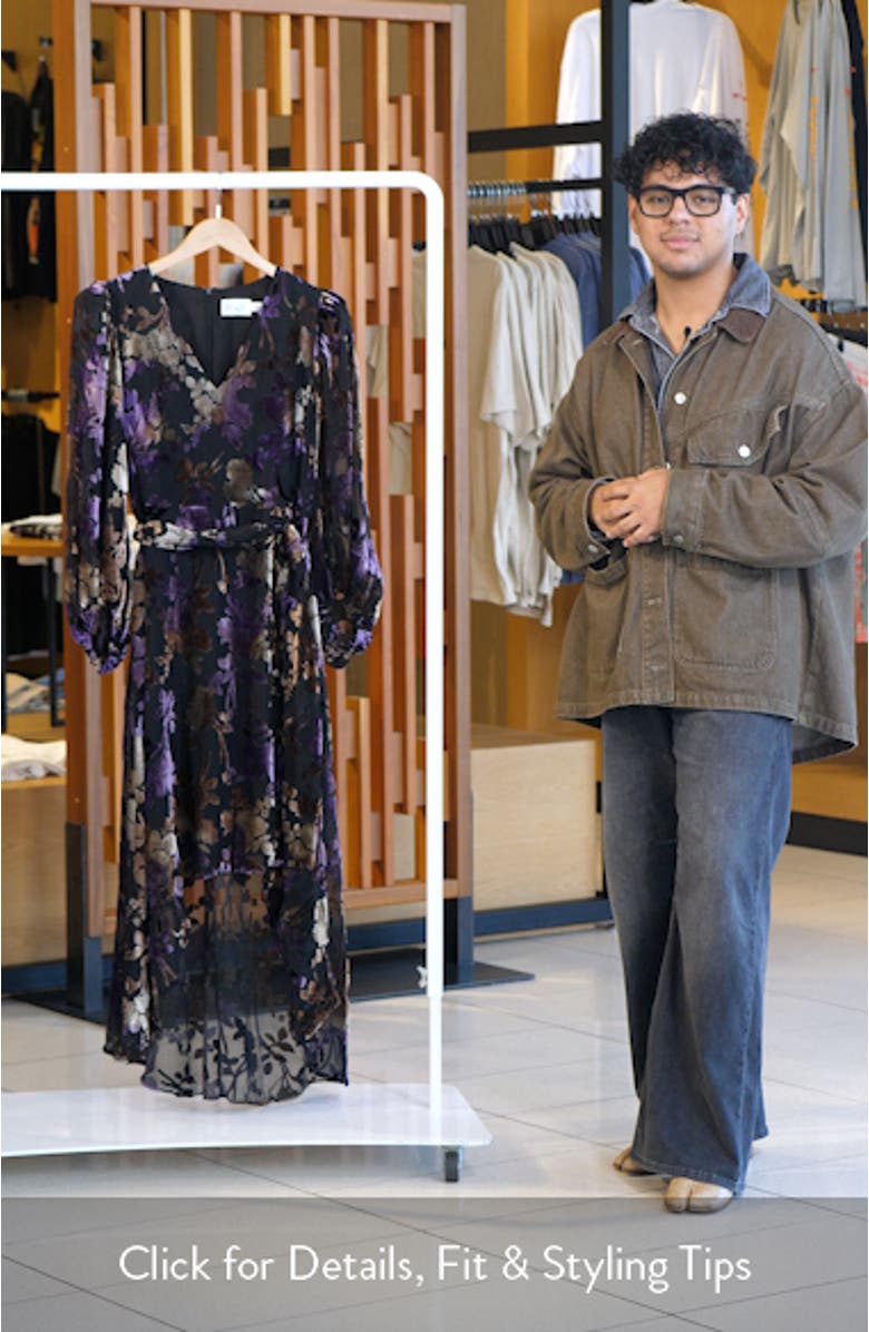 Floral Burnout Velvet Puff Sleeve Midi Dress, sales video thumbnail