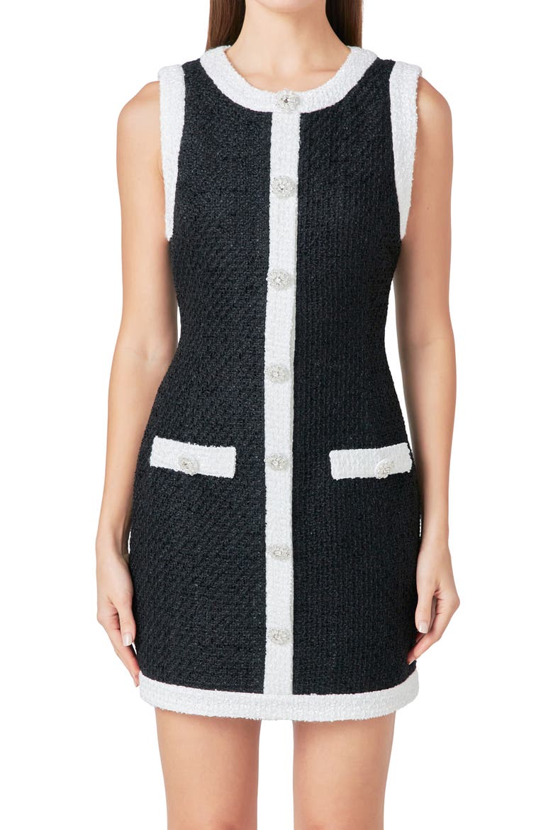 Sleeveless Tweed Minidress, Alternate, color, BLACK/WHITE