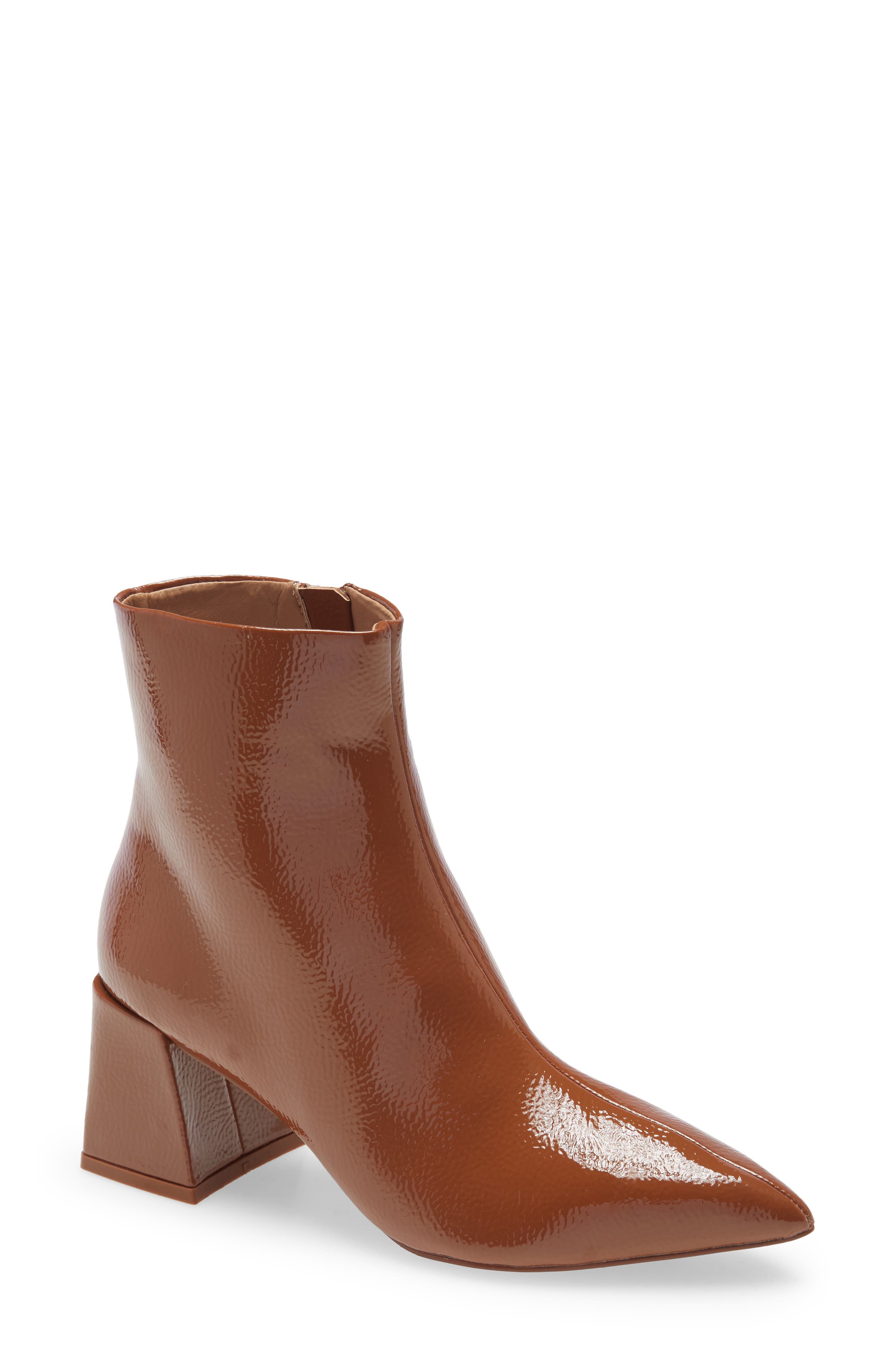 Elaria Pointed Toe Bootie, Main, color, COGNAC PATENT