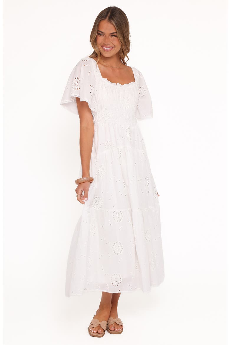 Tierney Eyelet Embroidered Midi Dress, Alternate, color, WHITE