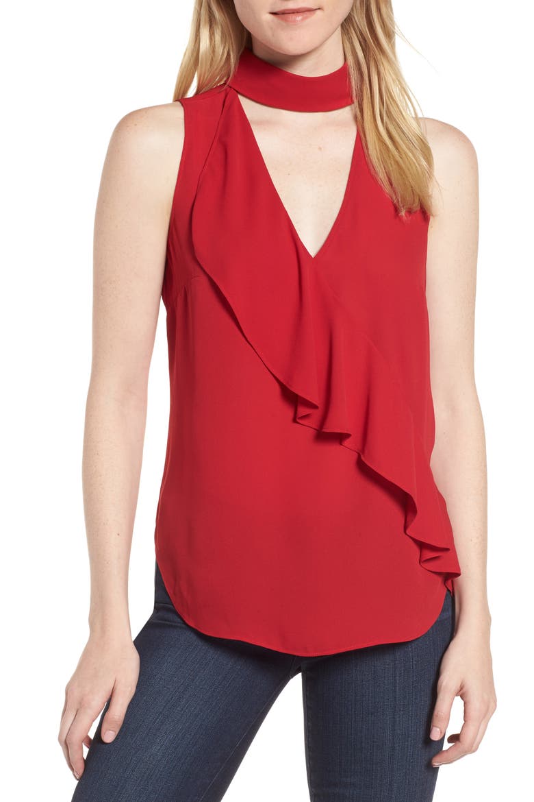 Ruffle Choker Tank, Main, color, RED JESTER