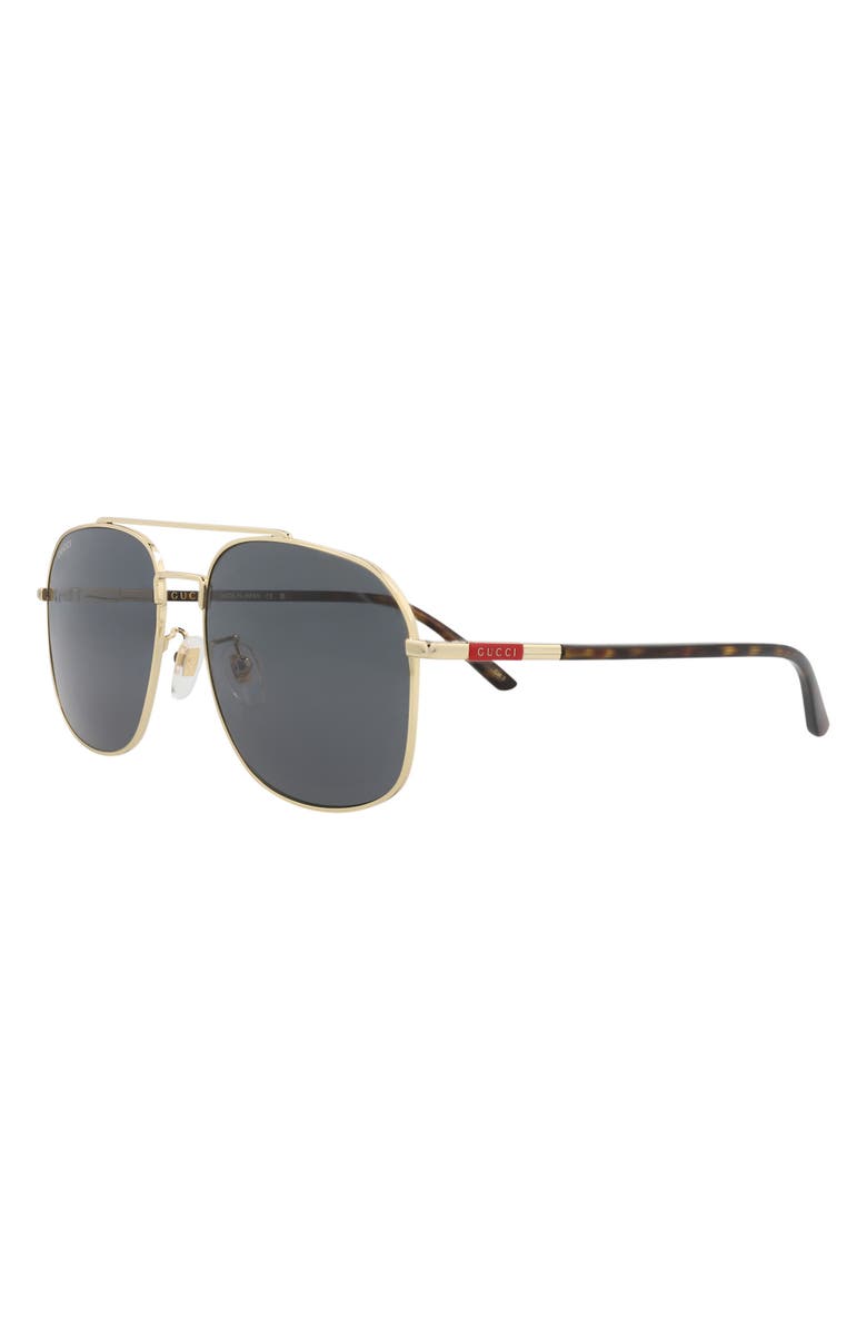 Gucci 59mm Aviator Sunglasses, Alternate, color, Gold Havana Grey