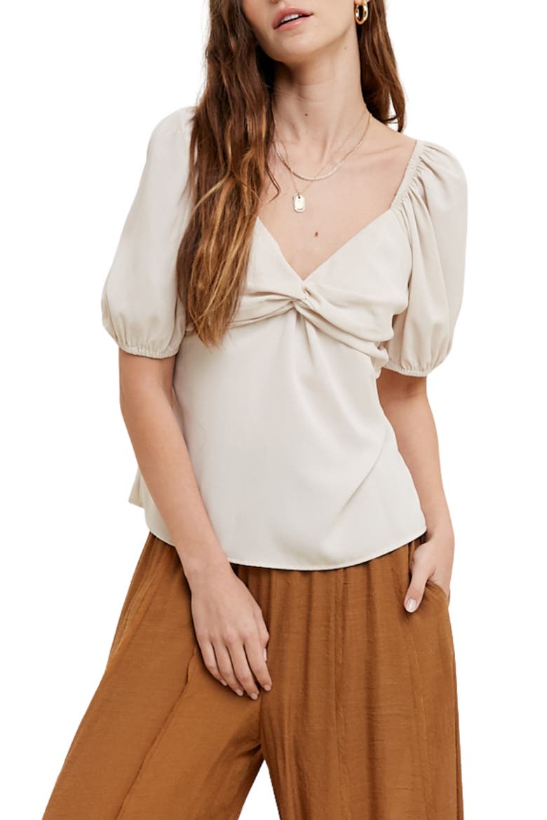 Puff Sleeve Tie Back Babydoll Top, Main, color, BONE