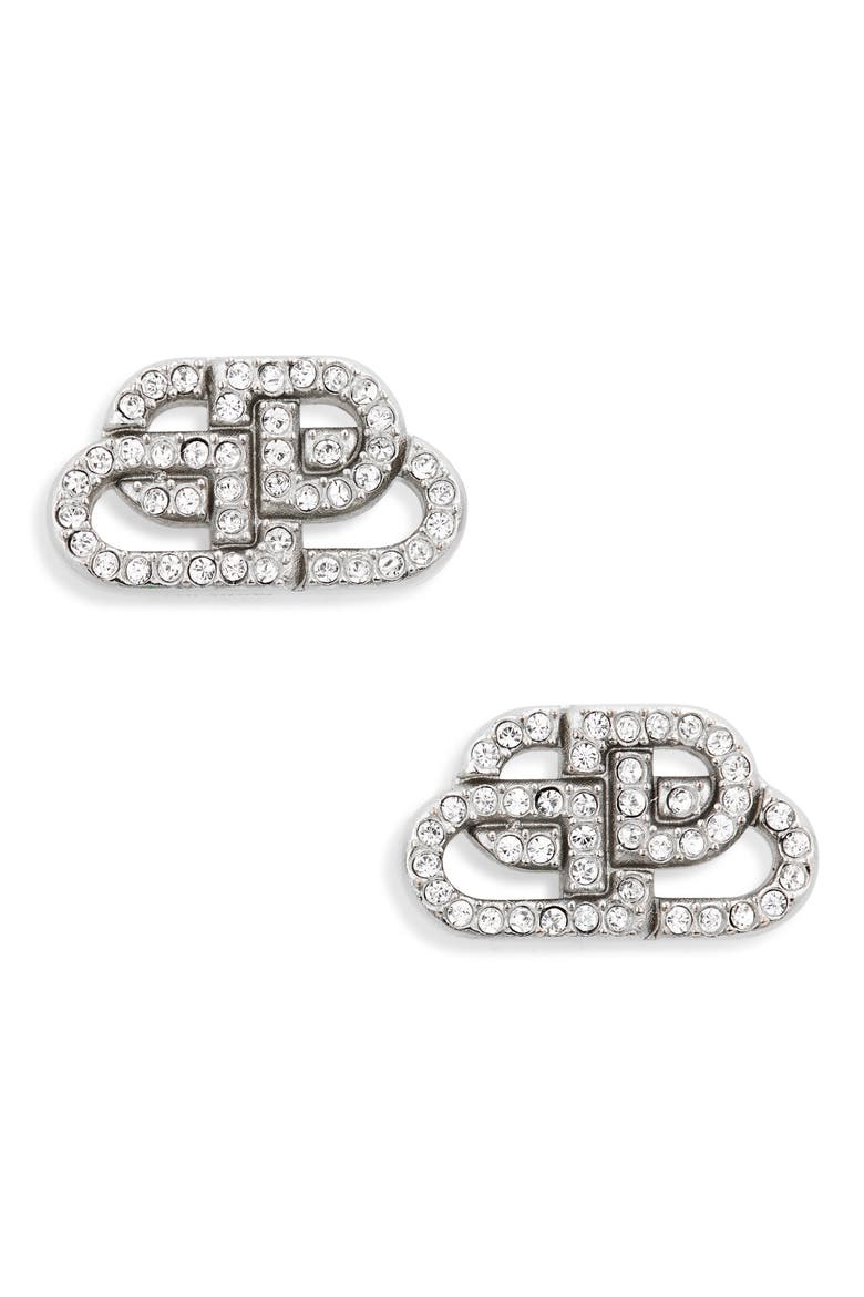 Crystal Interlocking BB Stud Earrings, Main, color, SILVER/ CRYSTAL