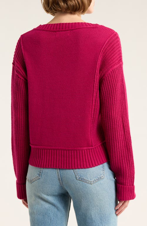 Lucky Brand Textured V-neck Sweater In Pink