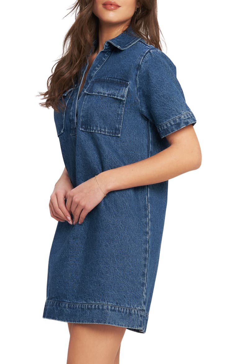 Short Sleeve Denim Minidress, Alternate, color, MEDIUM INDIGO