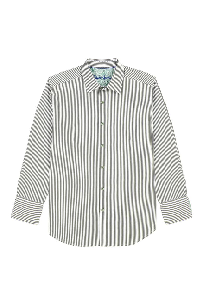 Greenwich Pinstripe Stretch Cotton Button-Up Shirt, Alternate, color, OLIVE