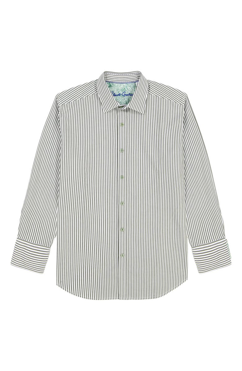 Robert Graham Greenwich Pinstripe Stretch Cotton Button-Up Shirt, Alternate, color, Olive