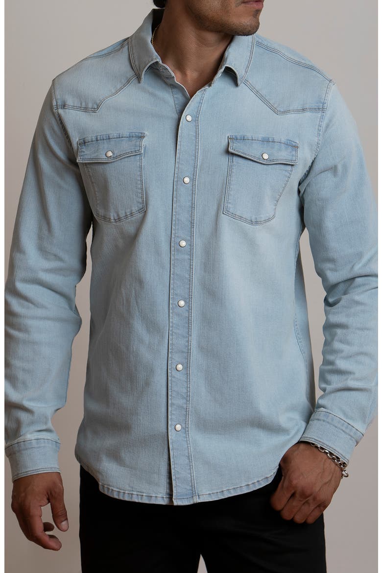Big Sky Stretch Western Denim Shirt, Main, color, EXTRA LIGHT BLUE