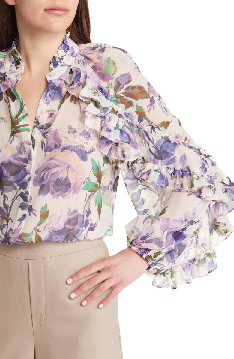 KOBI HALPERIN Phoenix Floral Print Ruffle Blouse, Alternate, color,