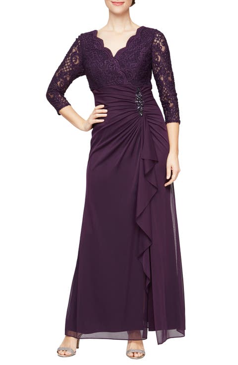 Alex Evenings Sequin Embroidery Empire Waist Gown (Petite)