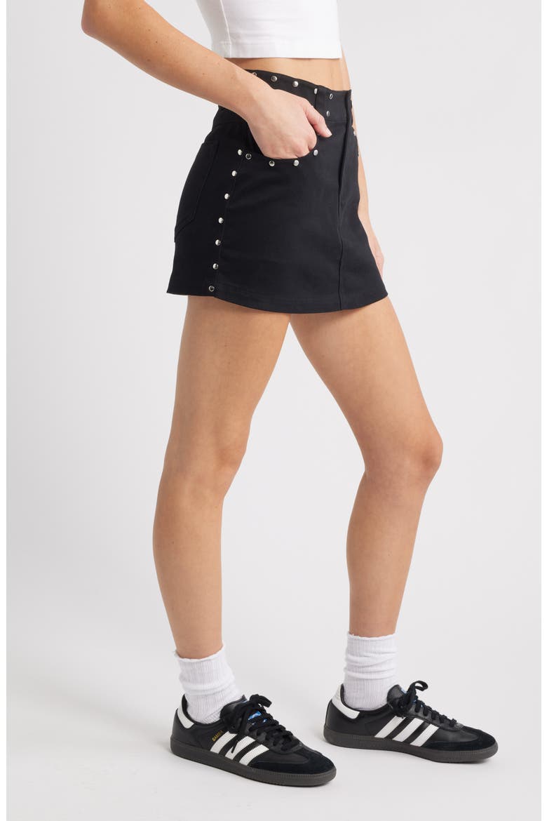 Stud Denim Miniskirt, Alternate, color, BLACK