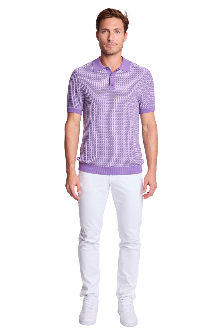 Trim Fit Geometric Knit Polo, Alternate, color, DEEP LILAC & WHITE