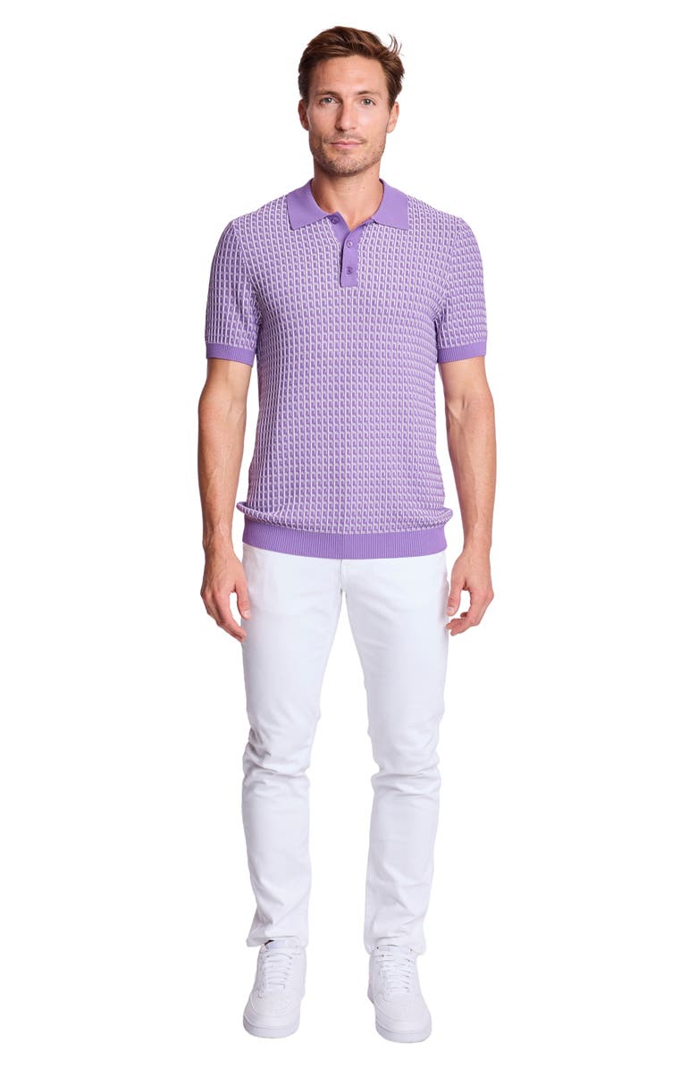 PAISLEY & GRAY Trim Fit Geometric Knit Polo, Alternate, color, Deep Lilac & White
