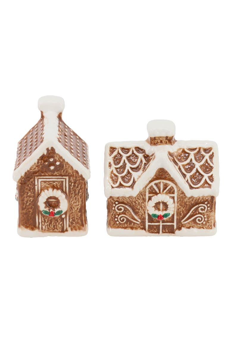 MARTHA STEWART Ceramic Gingerbread House Salt and Pepper Shaker Set, Alternate, color, Brown