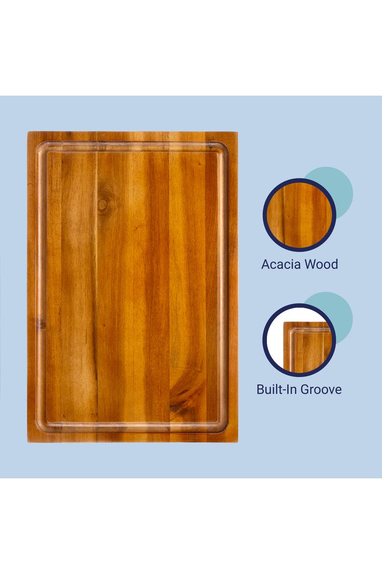 Eldridge Medium Handcrafted Acacia Wood Grain Thick Reversible Cutting Board with Juice Grooves, Alternate, color, Brown