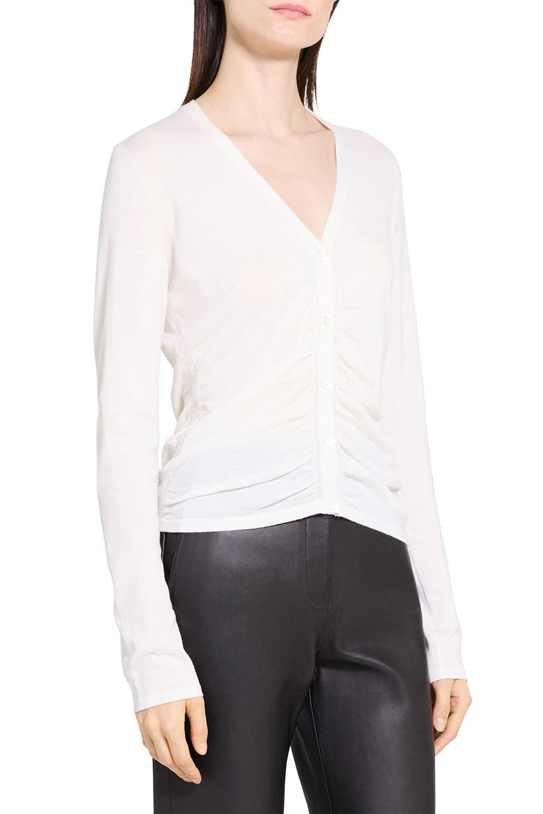 Shirred Merino Wool Cardigan, Alternate, color, NEW IVORY