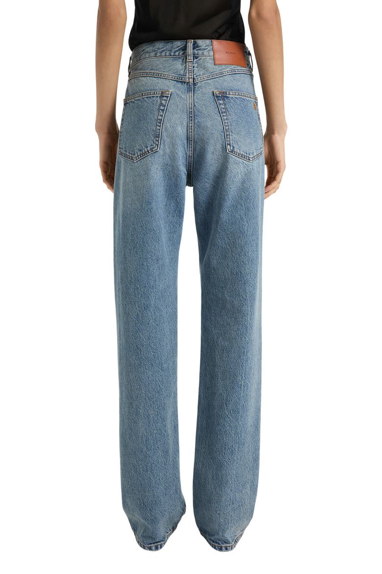 Straight-Leg Faded Denim Jeans, Alternate, color, blue