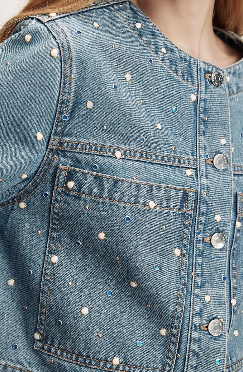 Veronica Beard Lowry Embellished Studded Denim Jacket, Alternate, color, Amethyst Frost