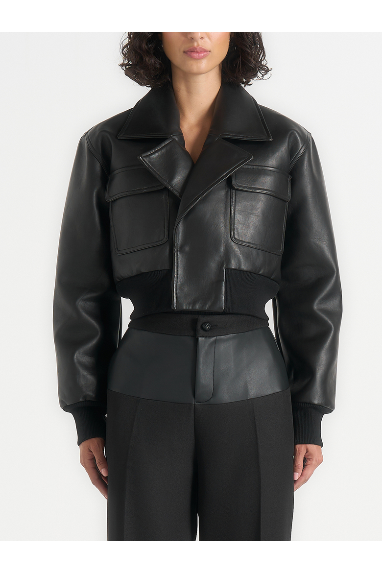 Cosette Vintage Leather Lapel Bomber Jacket, Alternate, color, Black