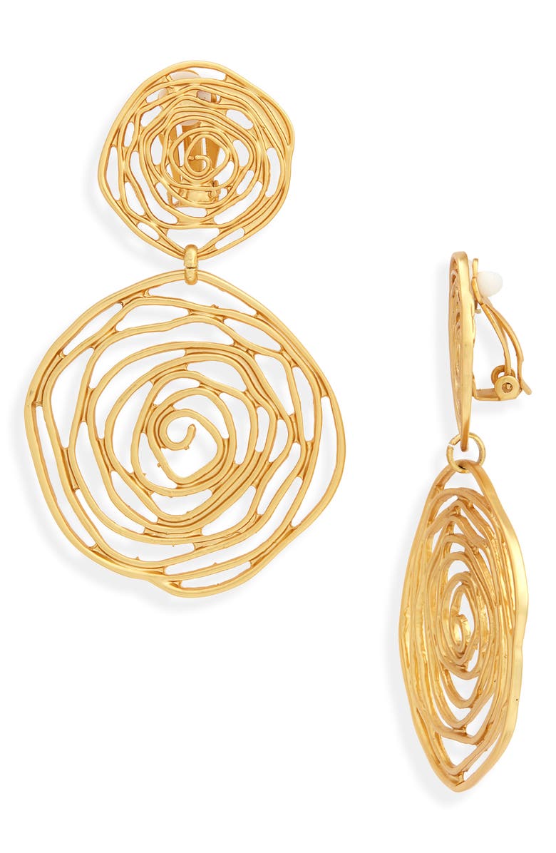 Karine Sultan Oversize Rose Cutout Drop Clip Earrings, Main, color, Gold