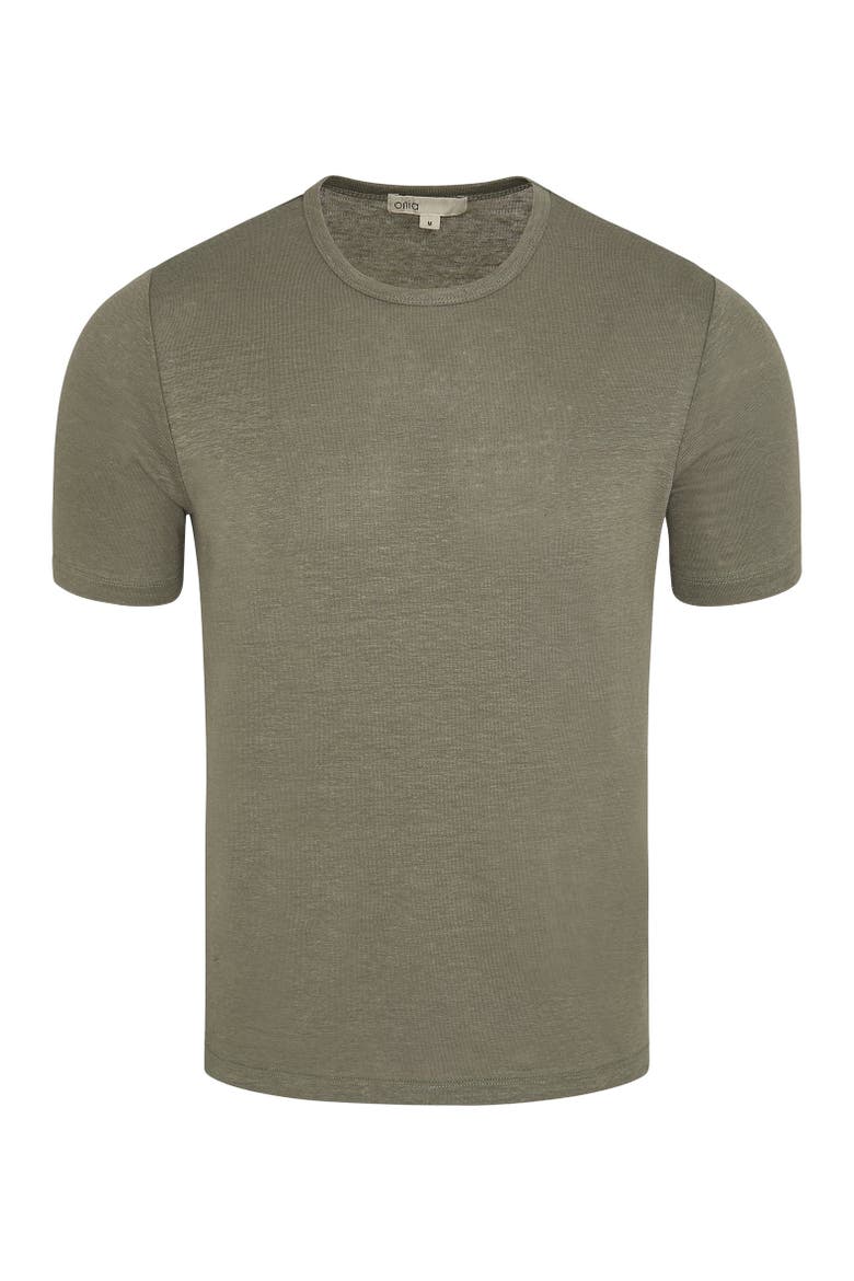 Stretch Linen Crewneck Short Sleeve Tee, Alternate, color, Agave