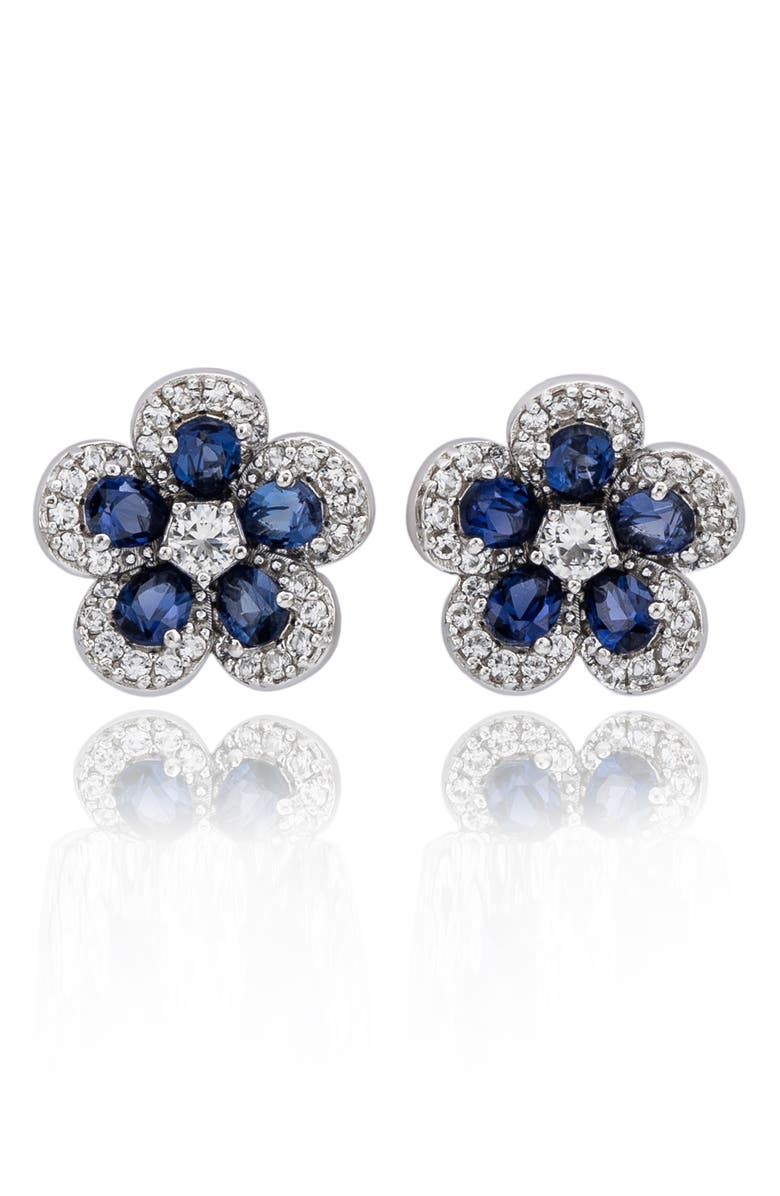 SUZY LEVIAN Sapphire & Diamond Flower Stud Earrings, Main, color, Blue