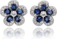 SUZY LEVIAN Sapphire & Diamond Flower Stud Earrings