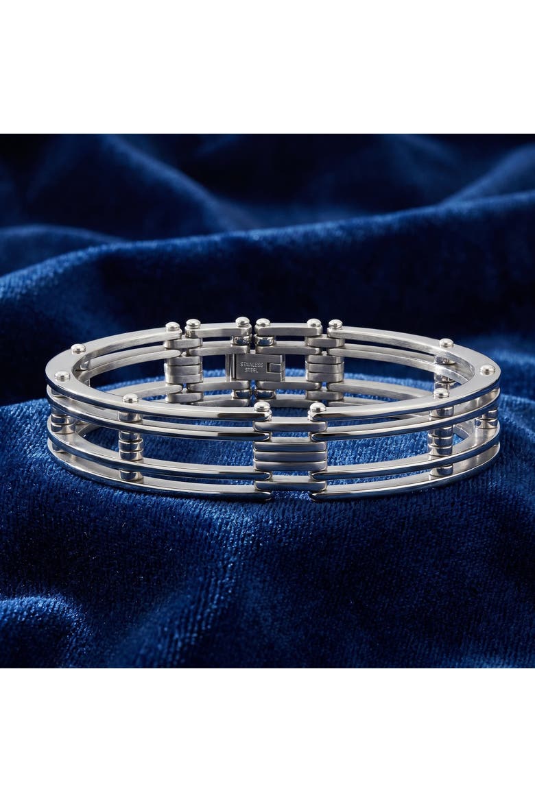 Men's Steel Single tone 13.5mm Link Flexible Clasp  8.5 " Bracelet, Alternate, color, Stainless Steel