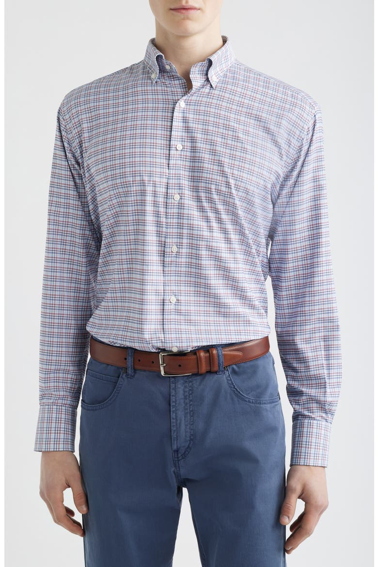 Wayne Performance Plaid Button Down Sport Shirt, Main, color, BLUE FREESIA