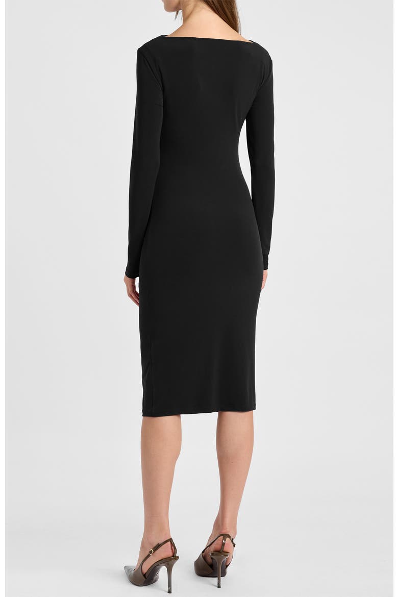 Keegan Draped Knot Long Sleeve Jersey Dress, Alternate, color, Onyx