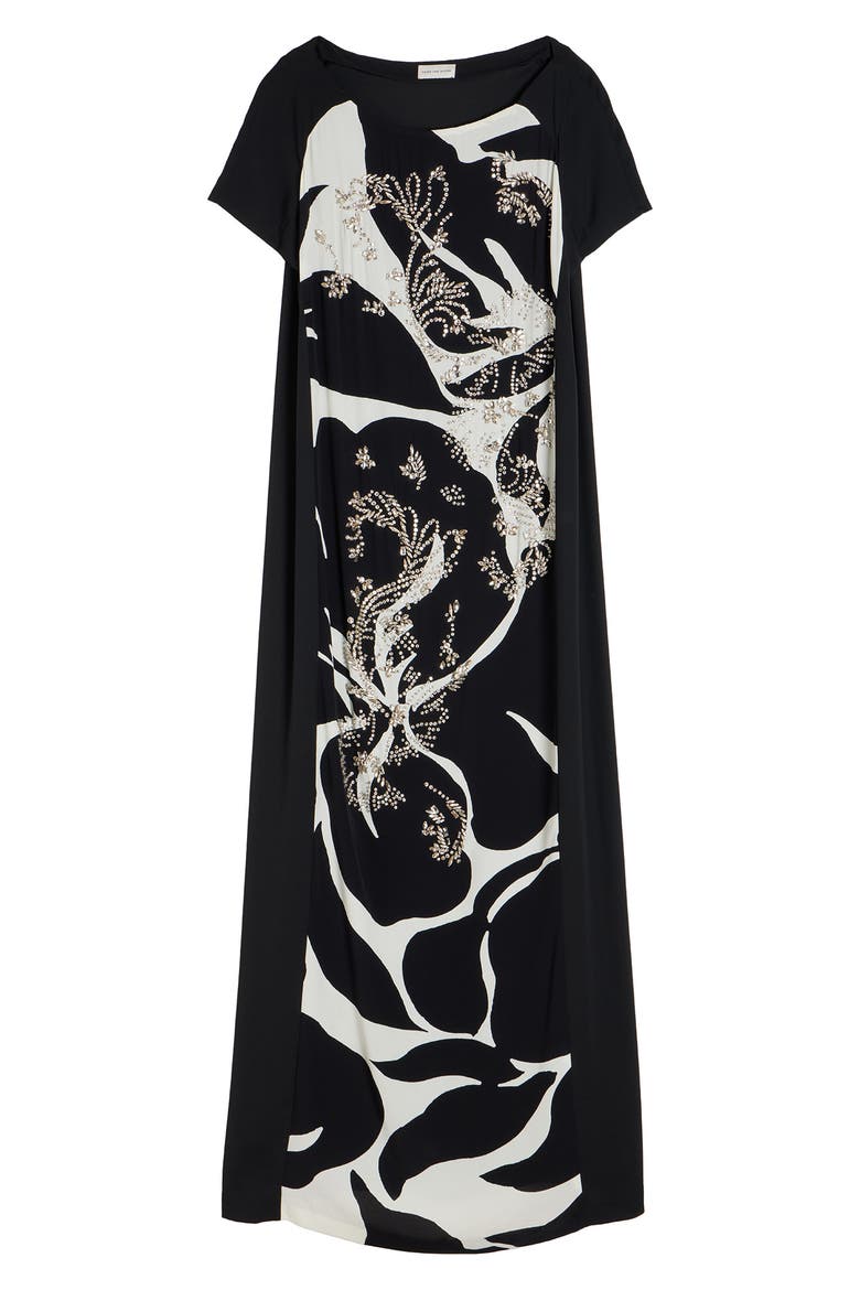 Giant Floral Print Crystal Embellished Dress, Alternate, color, BLACK