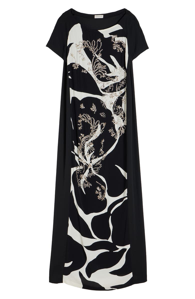 Dries Van Noten Giant Floral Print Crystal Embellished Dress, Alternate, color, Black