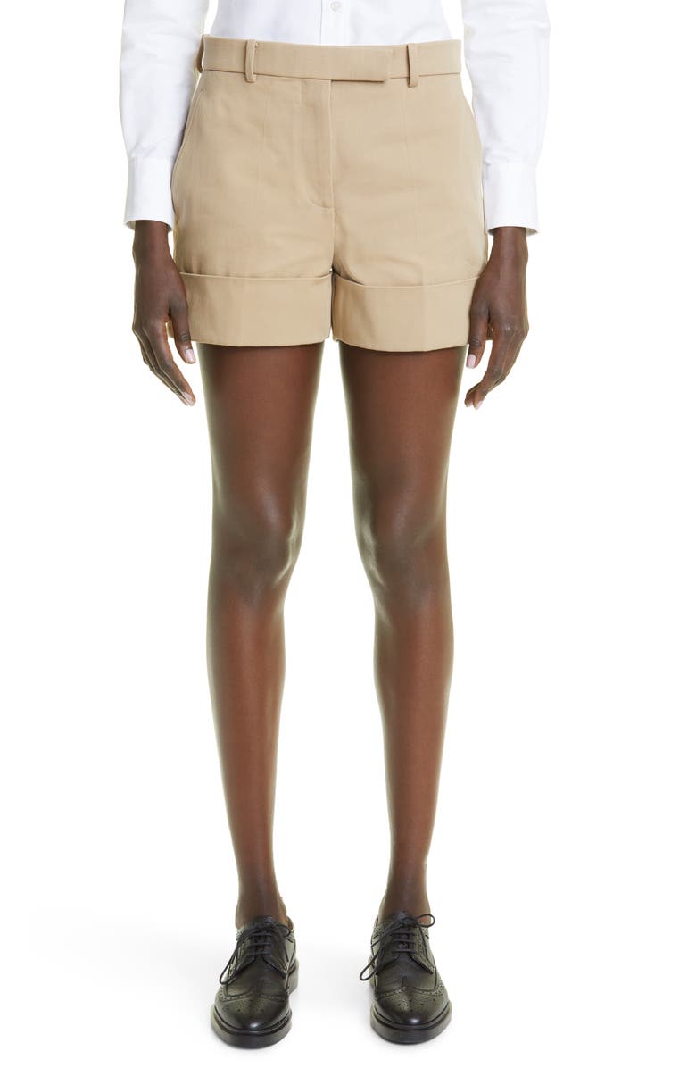 Thom Browne Piece Dyed Cotton Gabardine Sack Shorts, Main, color, Khaki
