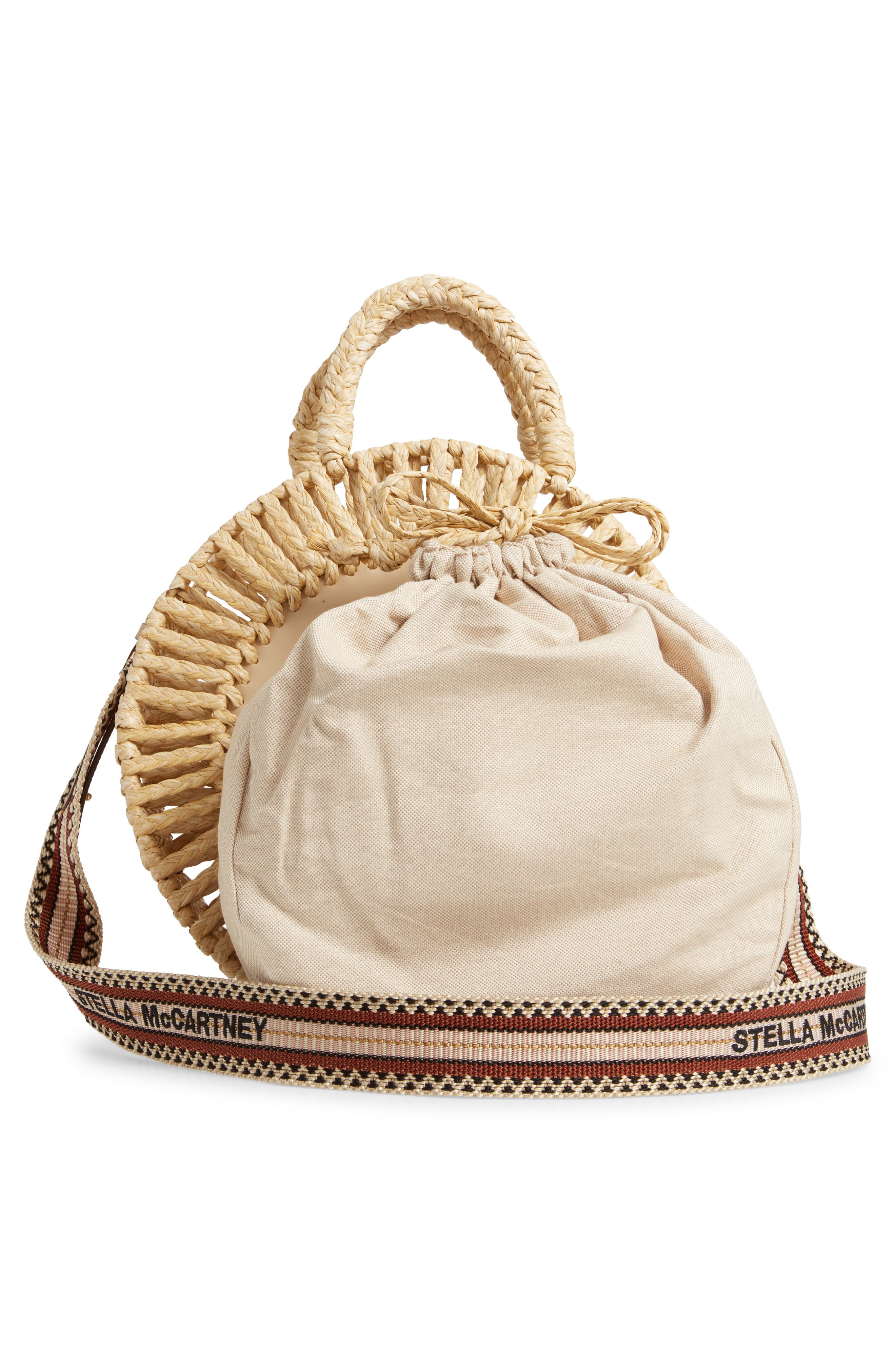 Stella McCartney Logo Woven Raffia Circle Bag, Alternate, color, 