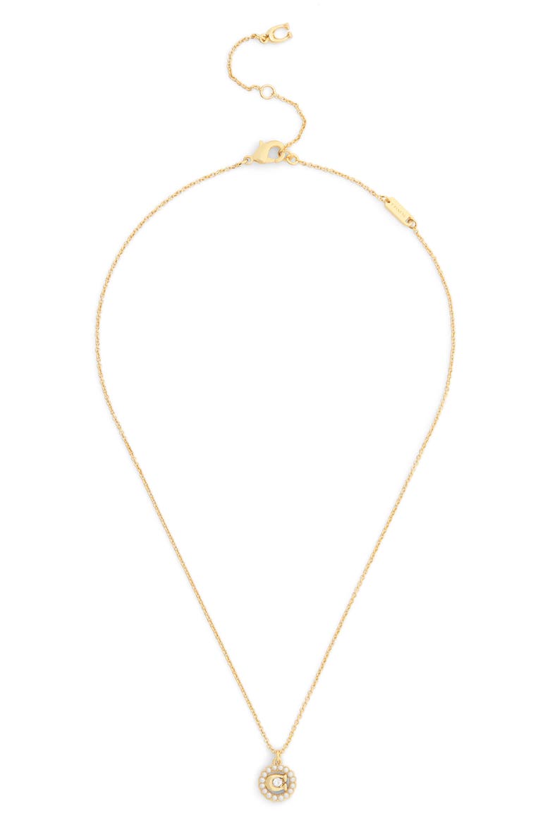 Faux Pearl Logo Pendant Necklace, Alternate, color, PEARL/ GOLD