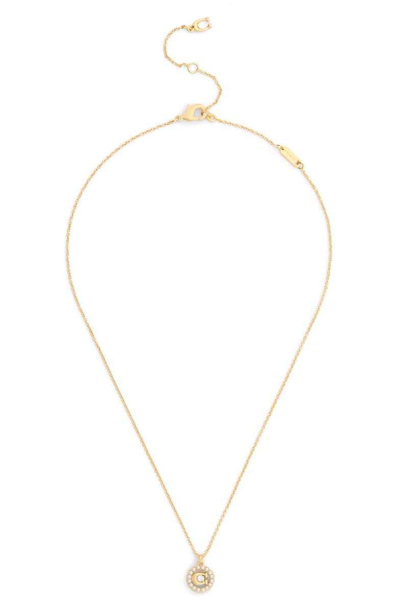 COACH Faux Pearl Logo Pendant Necklace, Alternate, color, Pearl/ Gold
