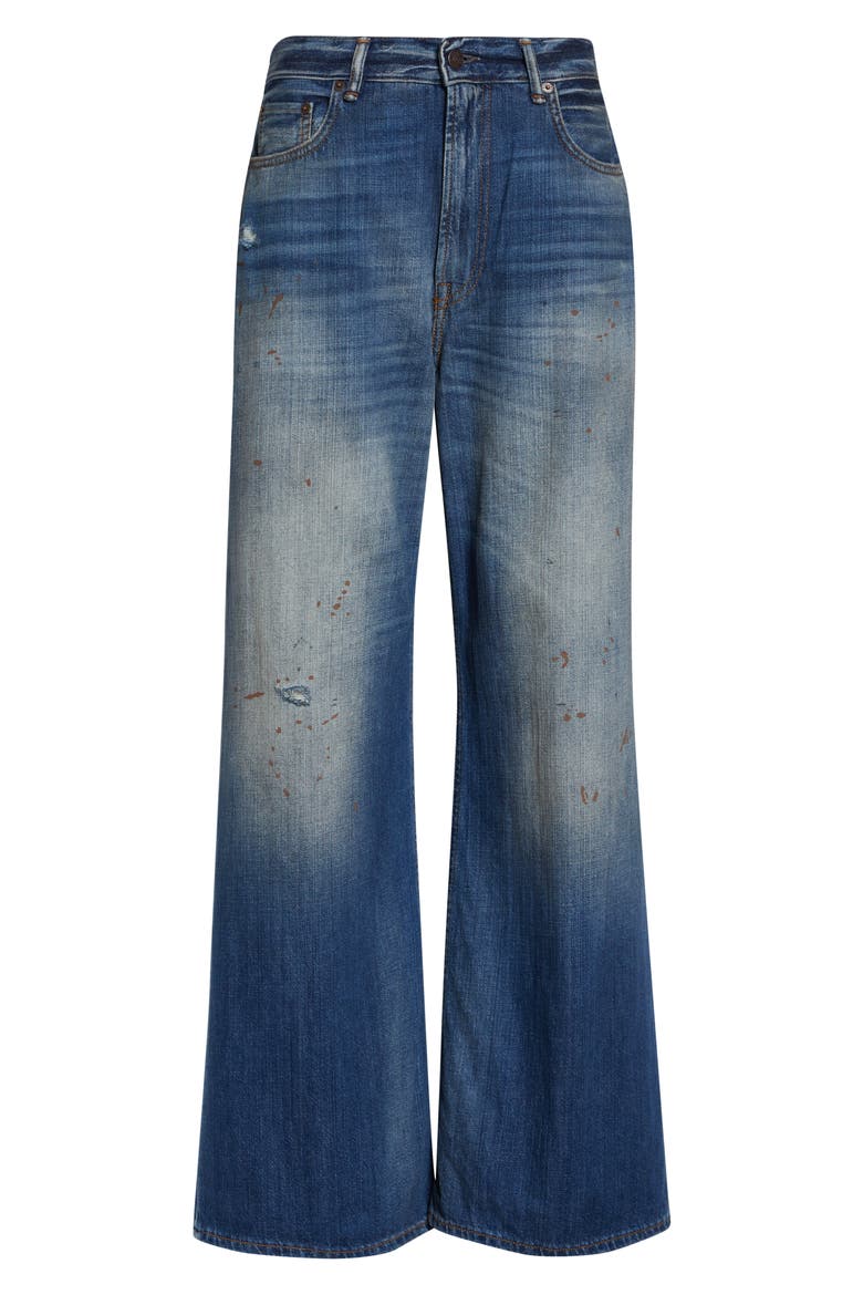 Distressed and Dirtied Regular Fit Wide Leg Jeans, Alternate, color, MID BLUE