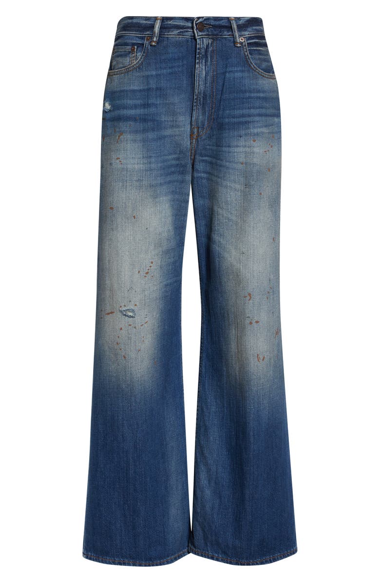 Acne Studios Distressed and Dirtied Regular Fit Wide Leg Jeans, Main, color, Mid Blue
