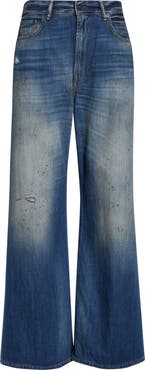 Acne Studios Distressed and Dirtied Regular Fit Wide Leg Jeans